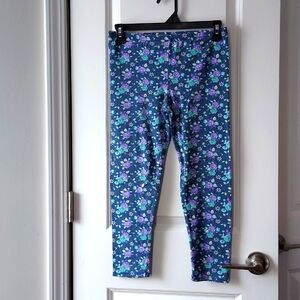 Nanette girls long pants 12 blue with green purple flower print throughout